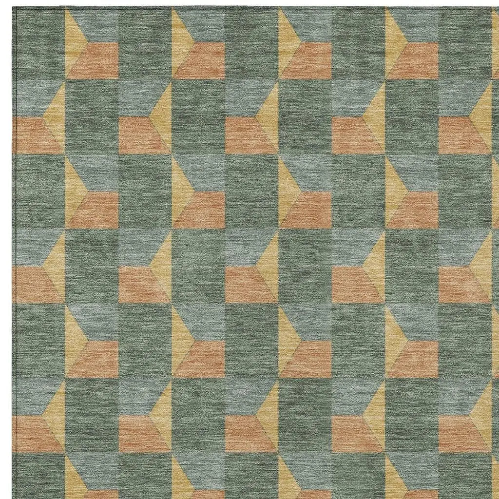 10' X 14' Green And Gray Geometric Washable Indoor Outdoor Area Rug Homeroots Outdoor