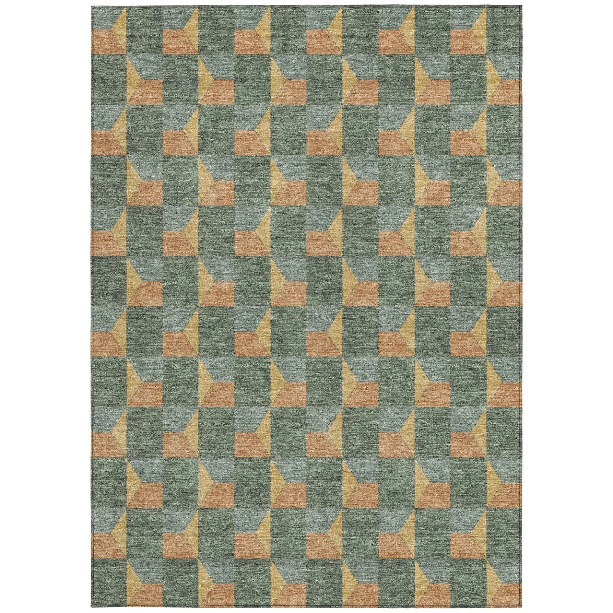 10' X 14' Green And Gray Geometric Washable Indoor Outdoor Area Rug Homeroots Outdoor