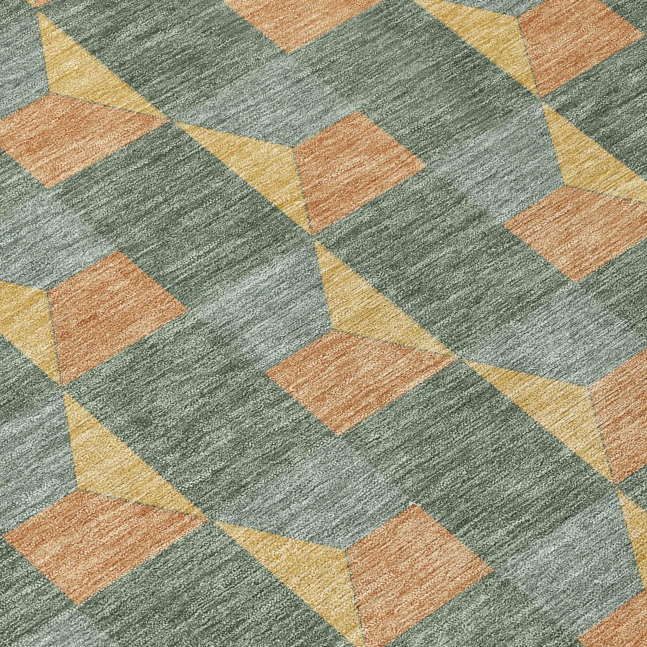 10' X 14' Green And Gray Geometric Washable Indoor Outdoor Area Rug Homeroots Outdoor