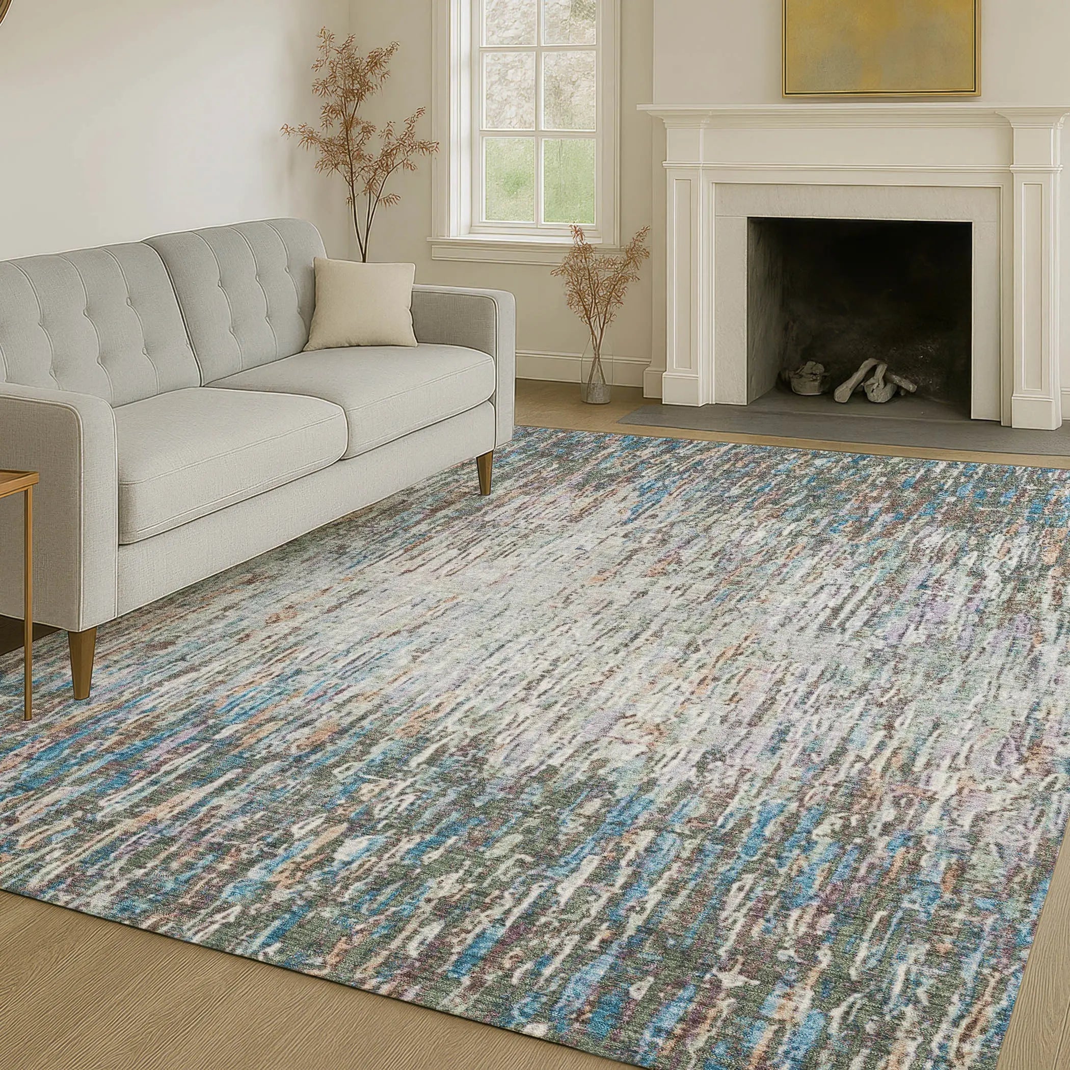 10' X 14' Green And Gray Striped Washable Indoor Outdoor Area Rug Homeroots Outdoor