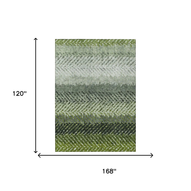 10' X 14' Green And Gray Striped Washable Indoor Outdoor Area Rug Homeroots Outdoor