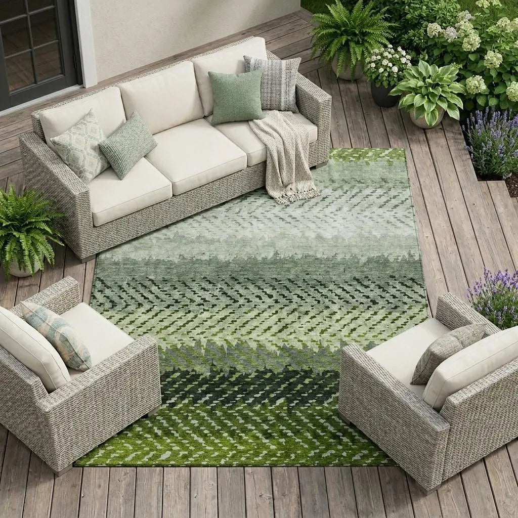 10' X 14' Green And Gray Striped Washable Indoor Outdoor Area Rug Homeroots Outdoor
