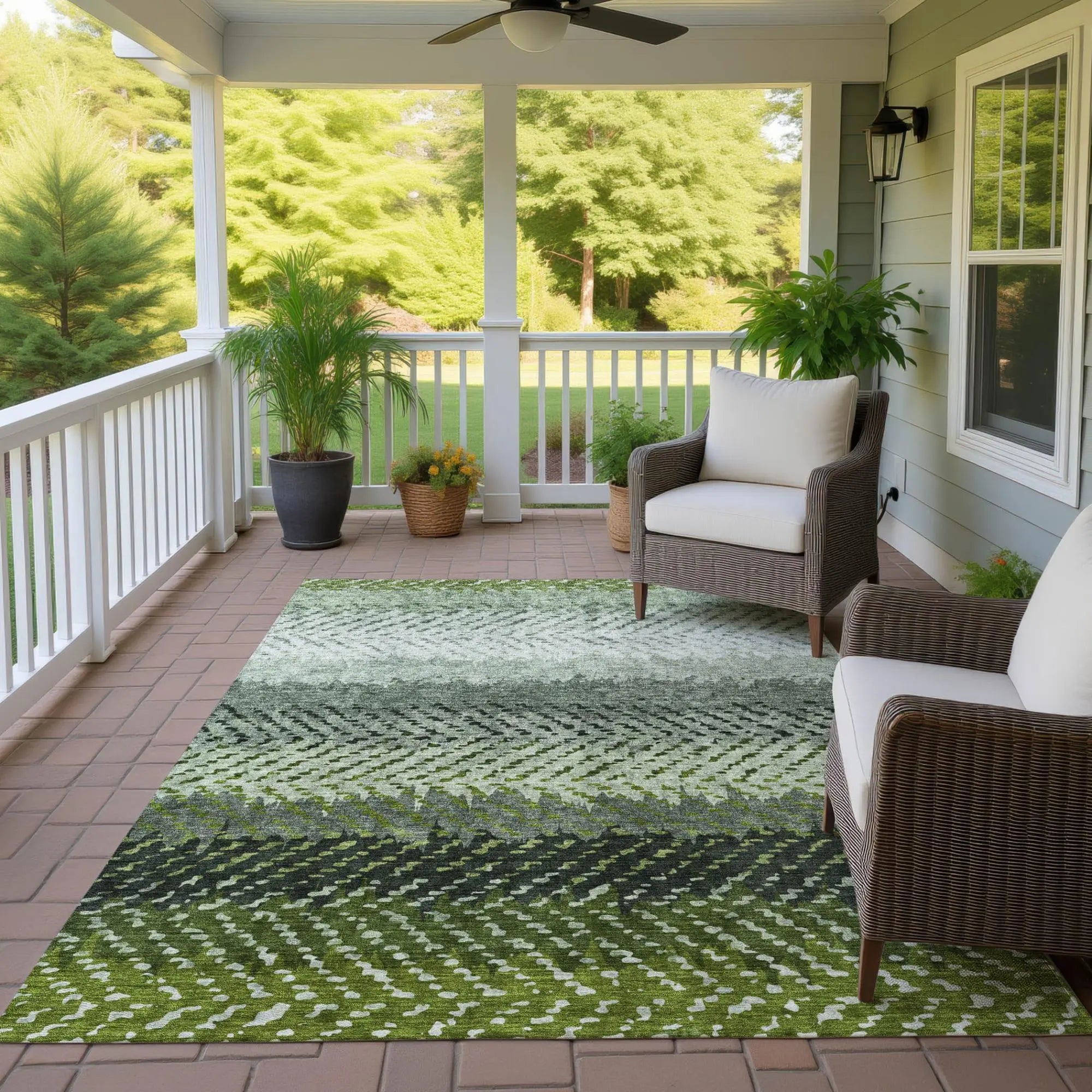 10' X 14' Green And Gray Striped Washable Indoor Outdoor Area Rug Homeroots Outdoor
