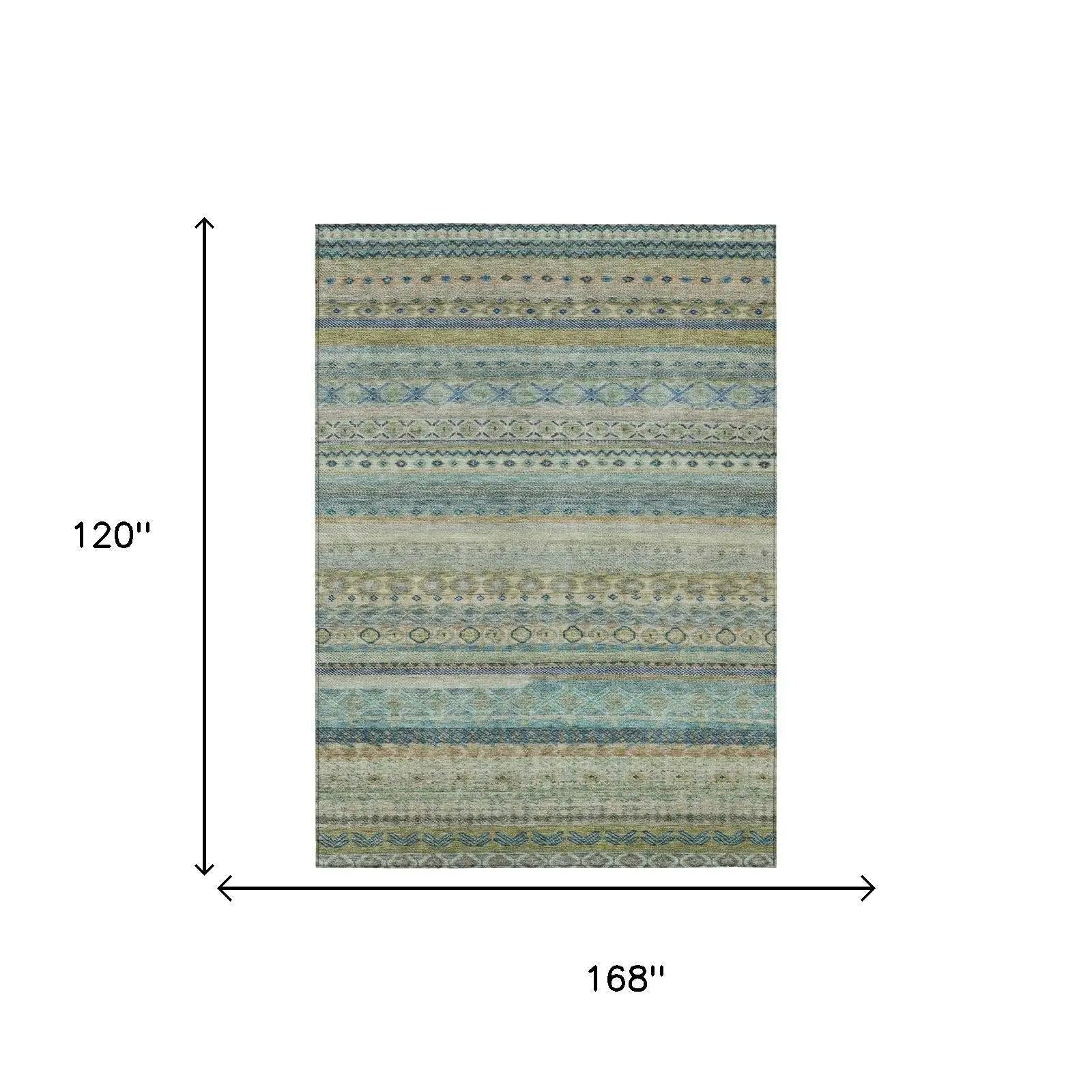 10' X 14' Green And Gray Striped Washable Indoor Outdoor Area Rug Homeroots Outdoor
