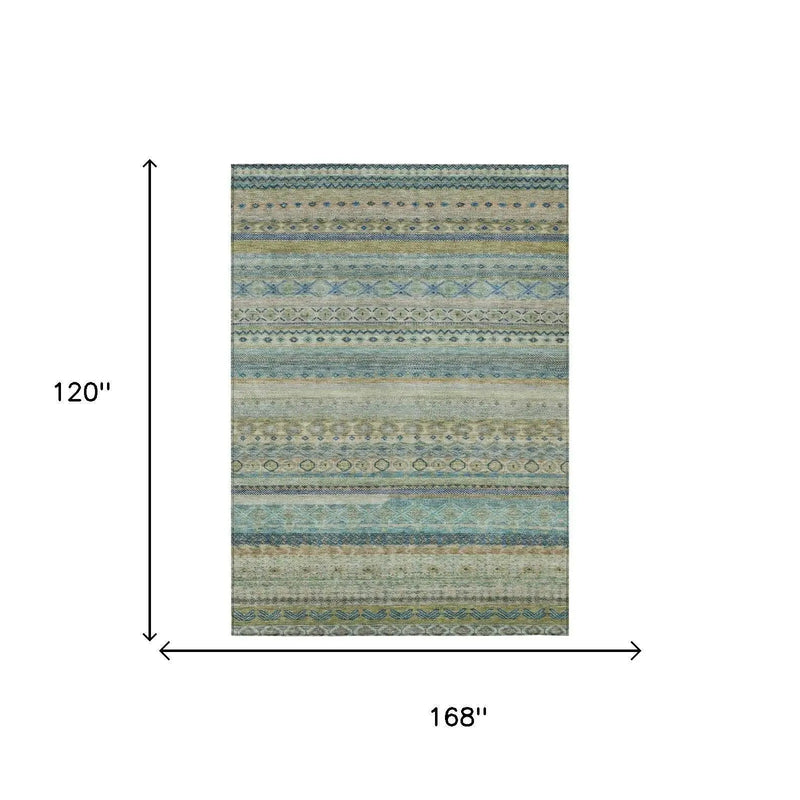 10' X 14' Green And Gray Striped Washable Indoor Outdoor Area Rug Homeroots Outdoor