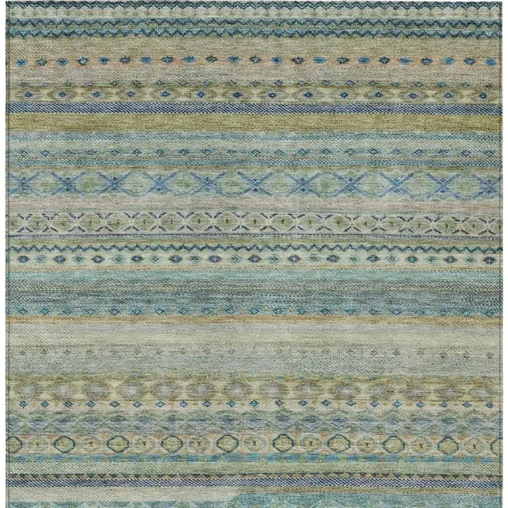 10' X 14' Green And Gray Striped Washable Indoor Outdoor Area Rug Homeroots Outdoor