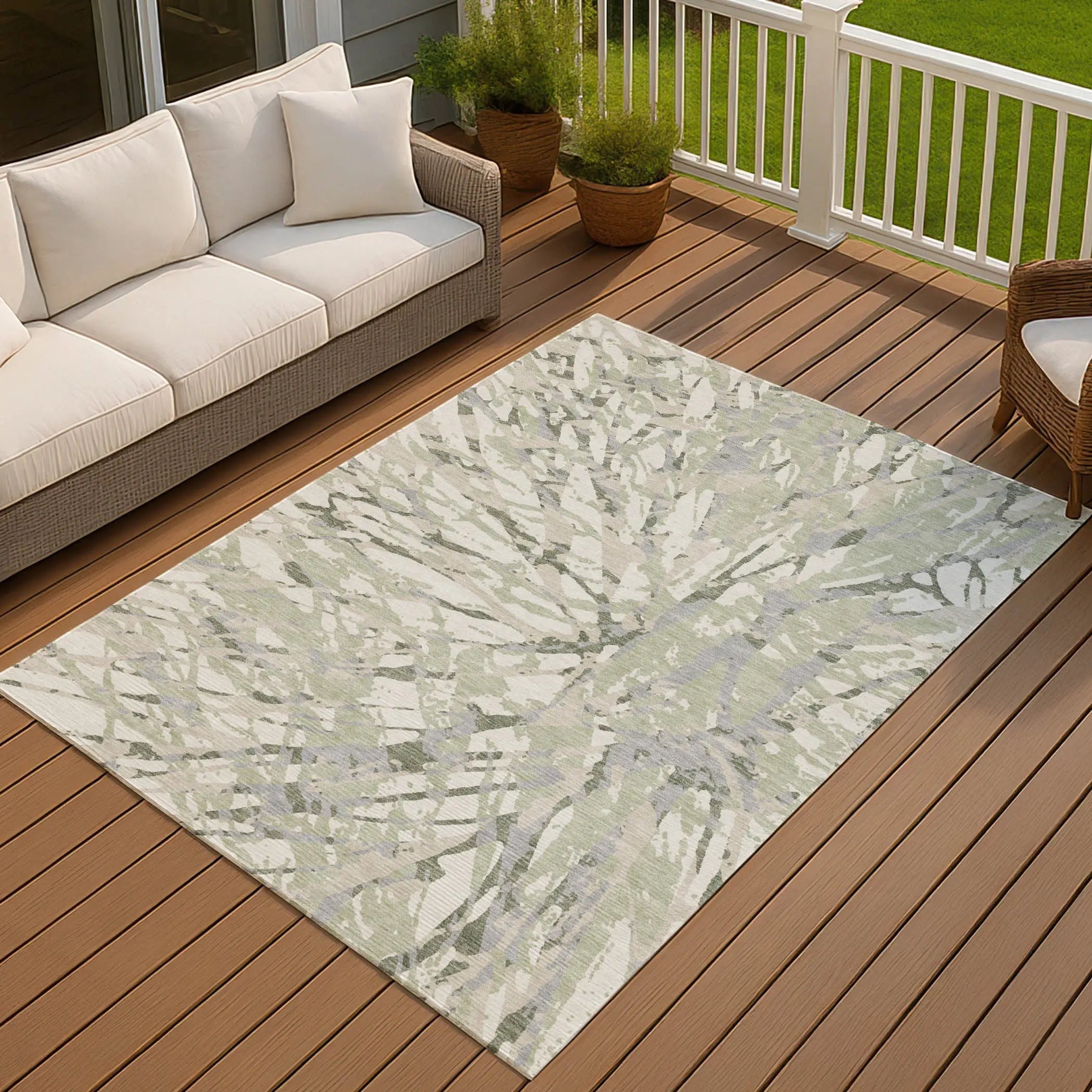 10' X 14' Green And Ivory Abstract Washable Indoor Outdoor Area Rug Homeroots Outdoor