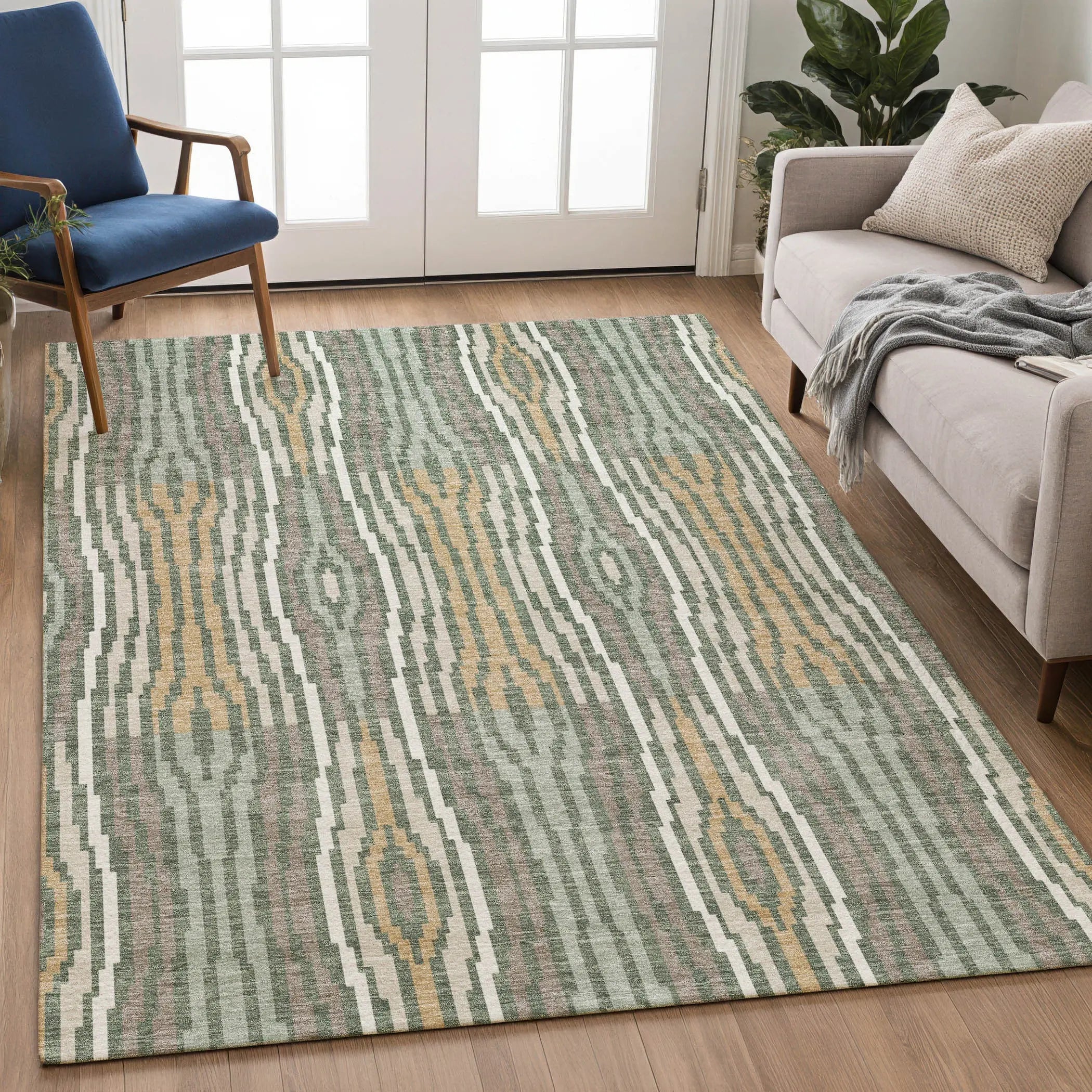 10' X 14' Green And Ivory Abstract Washable Indoor Outdoor Area Rug Homeroots Outdoor