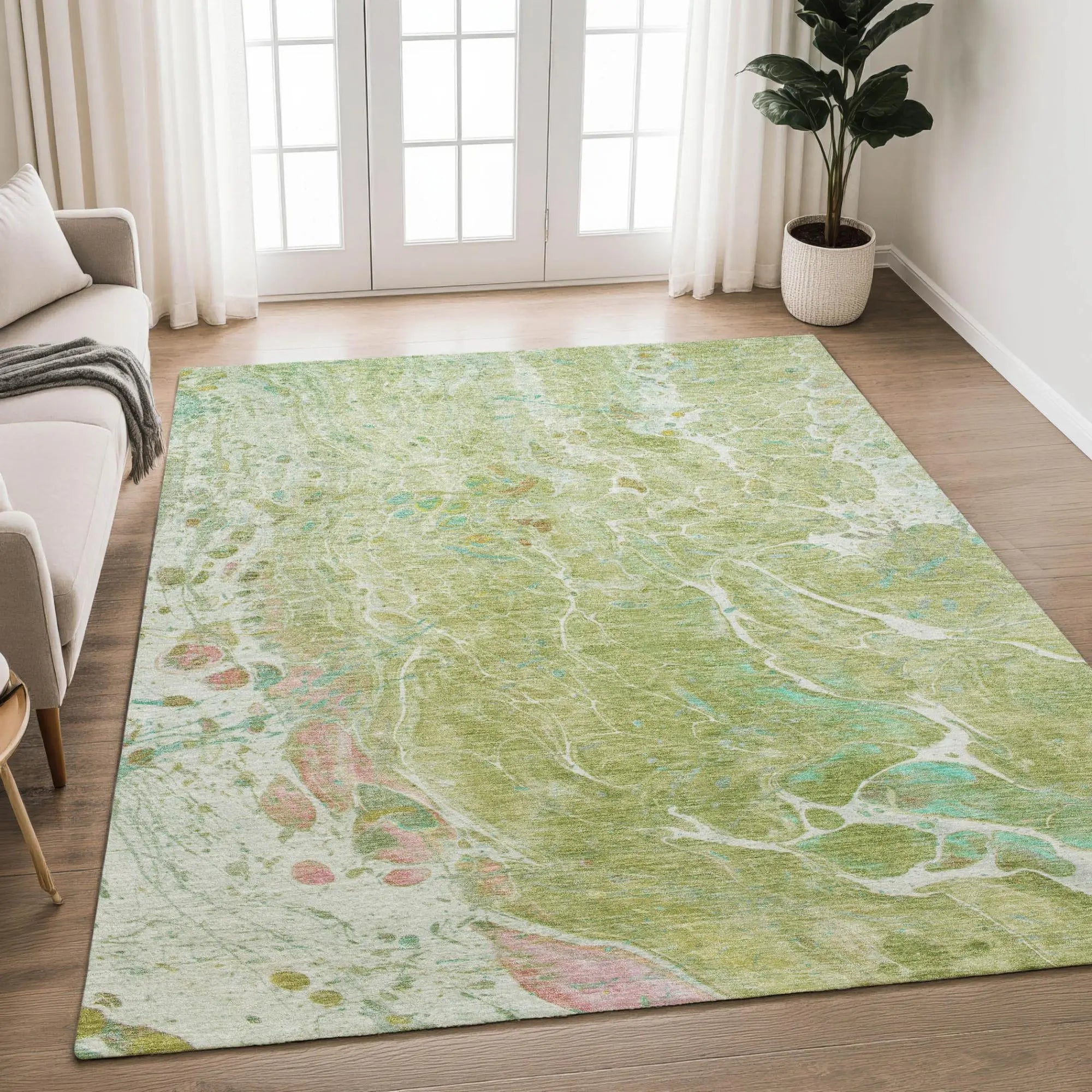 10' X 14' Green And Ivory Abstract Washable Indoor Outdoor Area Rug Homeroots Outdoor