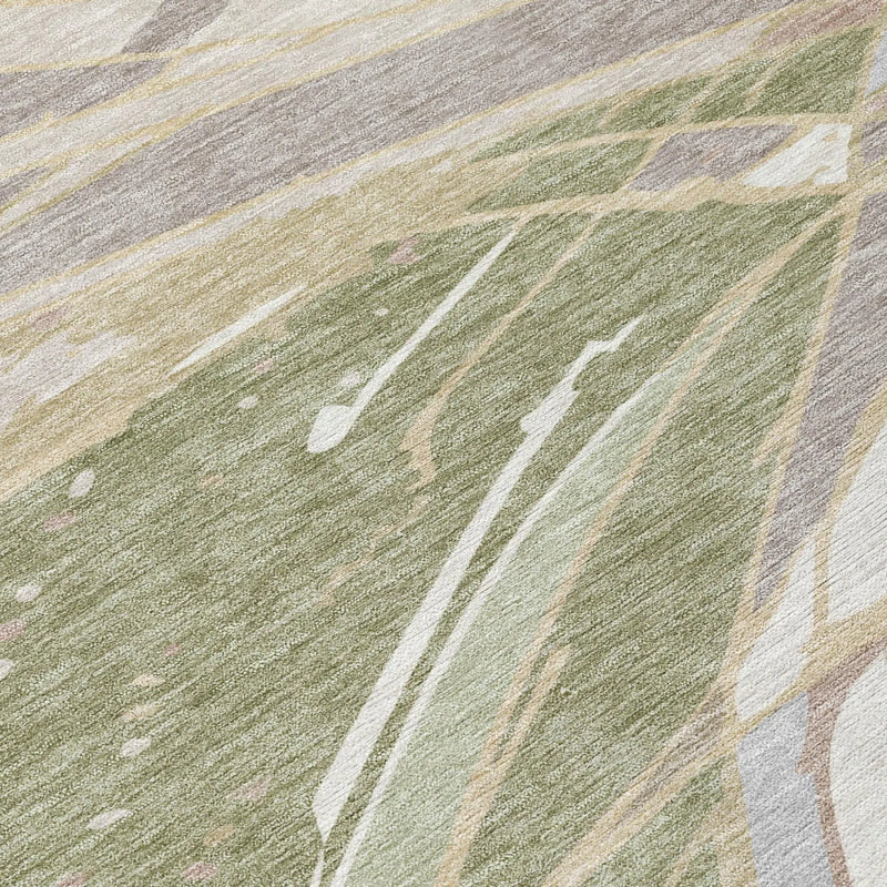 10' X 14' Green And Ivory Abstract Washable Indoor Outdoor Area Rug Homeroots Outdoor