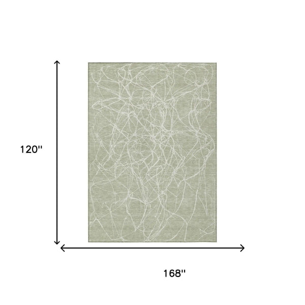 10' X 14' Green And Ivory Abstract Washable Indoor Outdoor Area Rug Homeroots Outdoor