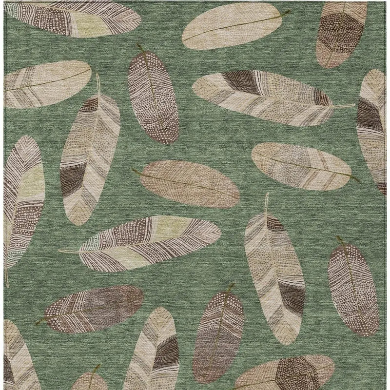 10' X 14' Green And Ivory Botanical Leaves Washable Indoor Outdoor Area Rug Homeroots Outdoor