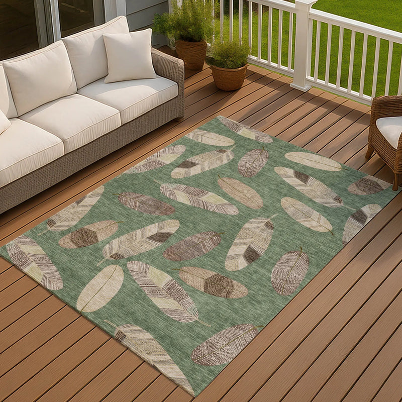 10' X 14' Green And Ivory Botanical Leaves Washable Indoor Outdoor Area Rug Homeroots Outdoor