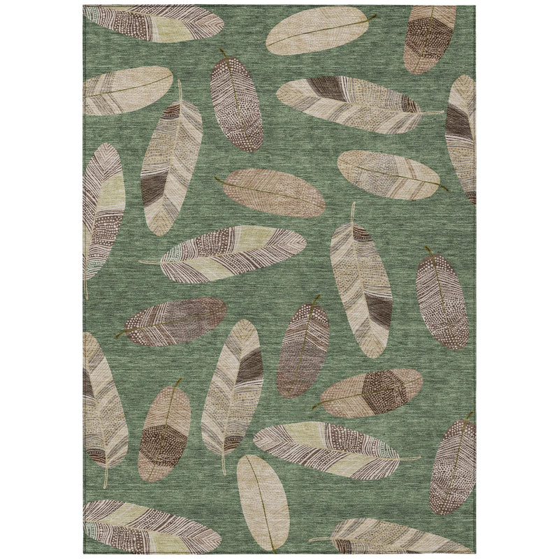 10' X 14' Green And Ivory Botanical Leaves Washable Indoor Outdoor Area Rug Homeroots Outdoor