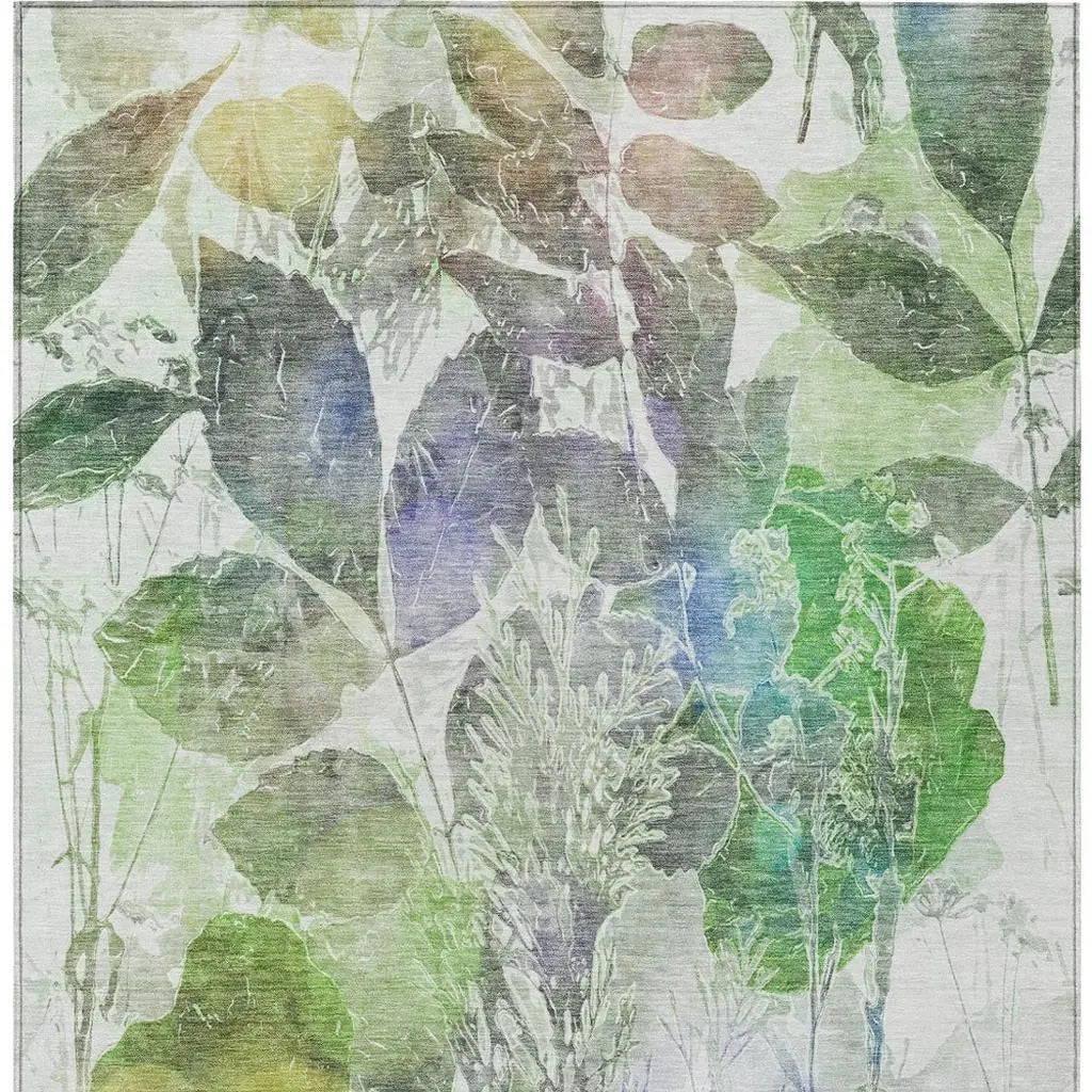 10' X 14' Green And Ivory Botanical Leaves Washable Indoor Outdoor Area Rug Homeroots Outdoor