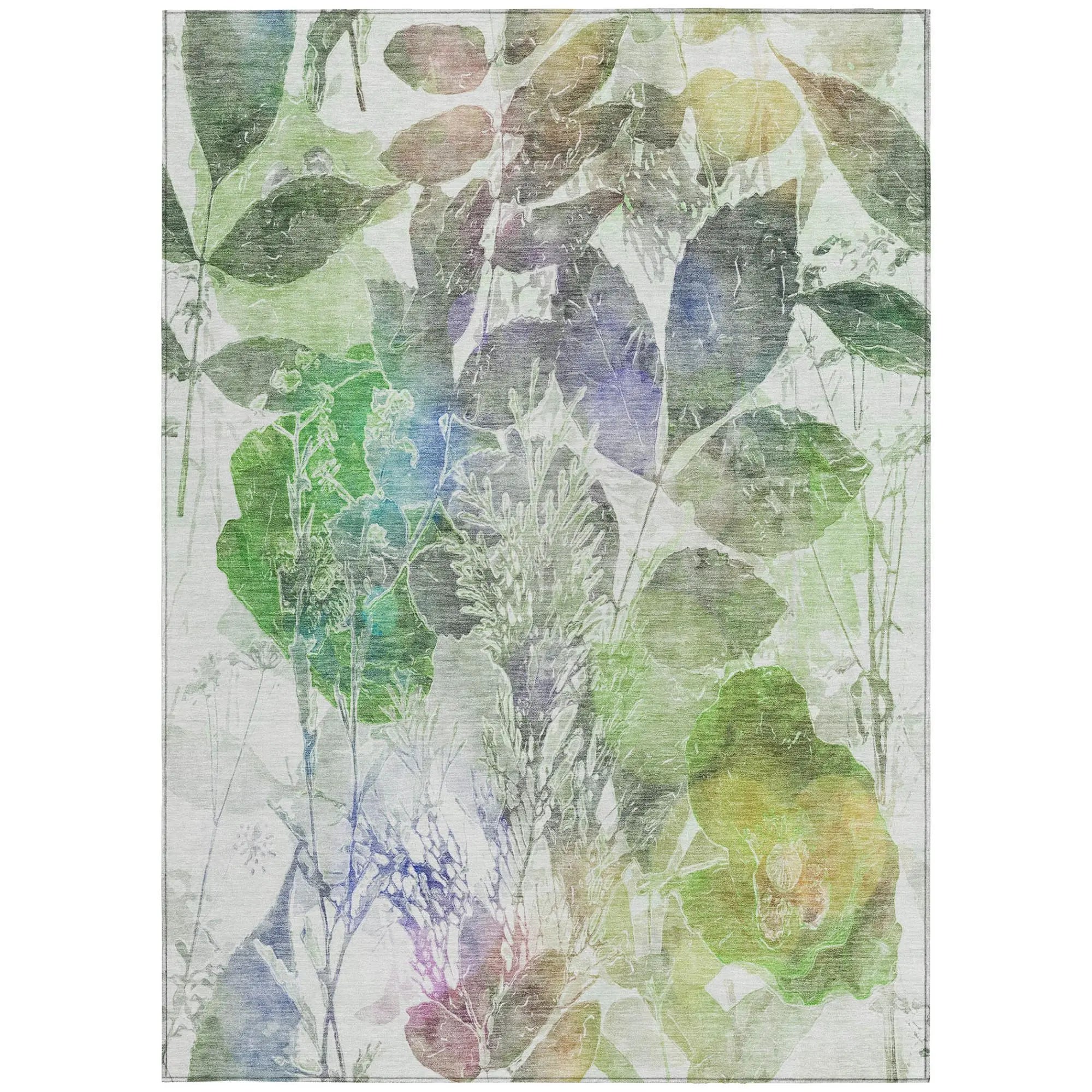 10' X 14' Green And Ivory Botanical Leaves Washable Indoor Outdoor Area Rug Homeroots Outdoor