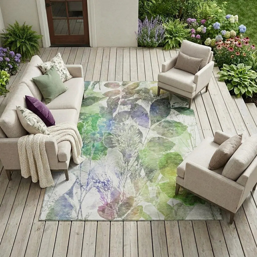 10' X 14' Green And Ivory Botanical Leaves Washable Indoor Outdoor Area Rug Homeroots Outdoor