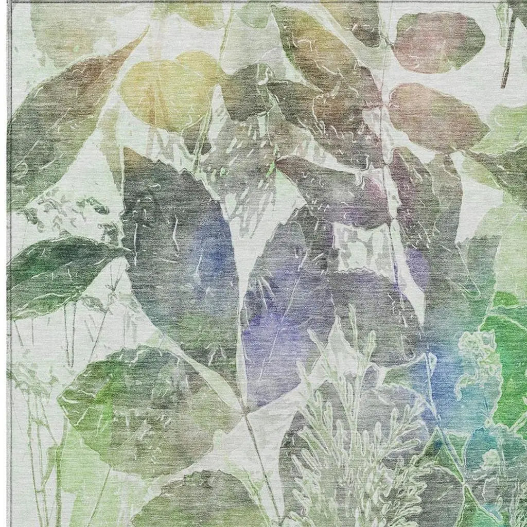 10' X 14' Green And Ivory Botanical Leaves Washable Indoor Outdoor Area Rug Homeroots Outdoor