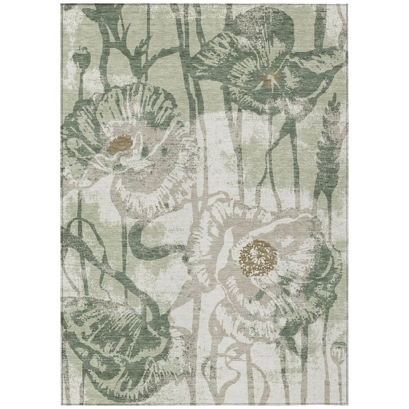 10' X 14' Green And Ivory Floral Washable Indoor Outdoor Area Rug Homeroots Outdoor