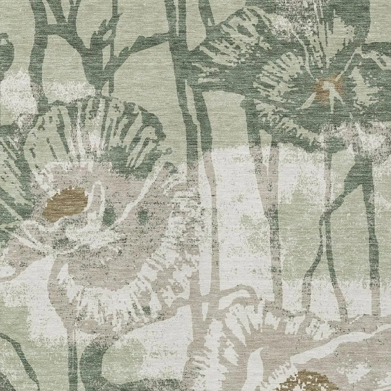 10' X 14' Green And Ivory Floral Washable Indoor Outdoor Area Rug Homeroots Outdoor