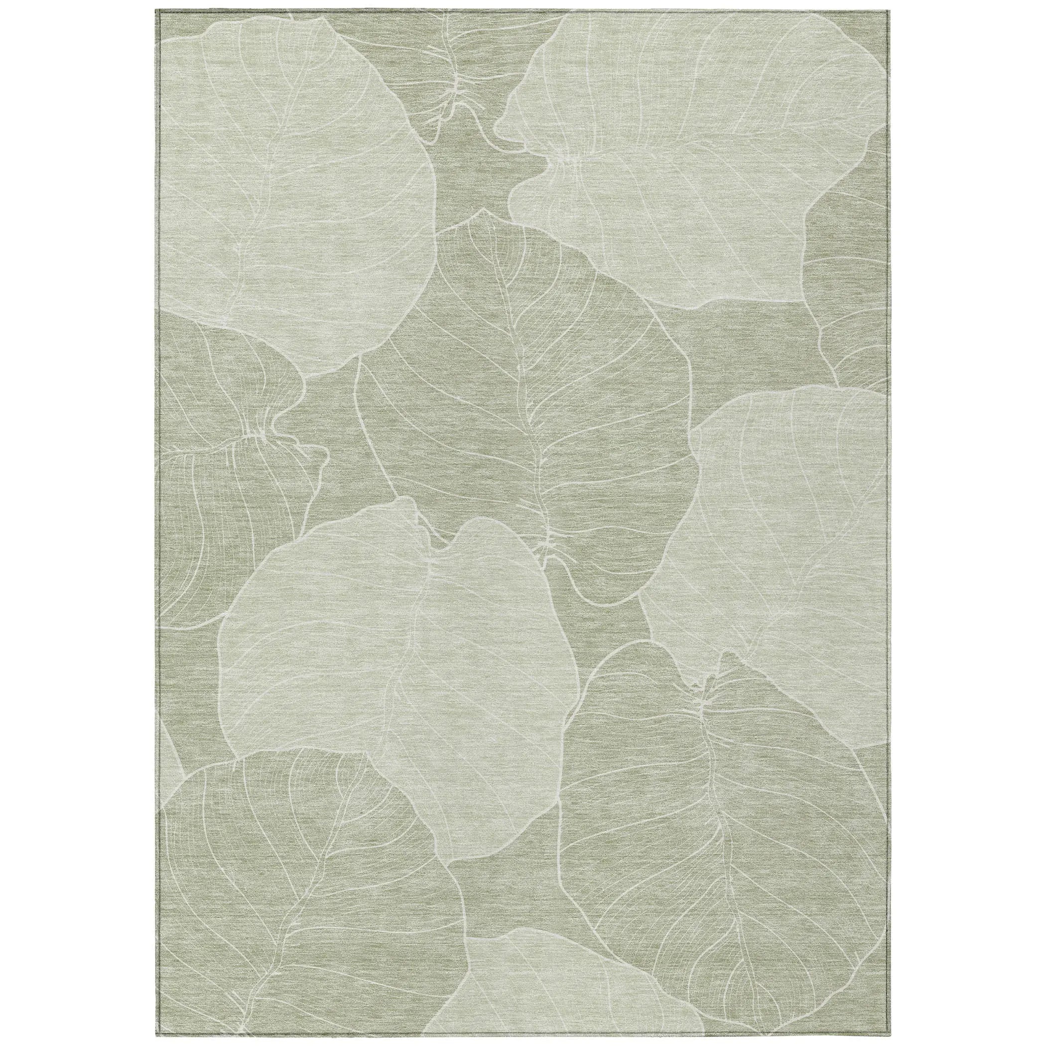 10' X 14' Green And Ivory Floral Washable Indoor Outdoor Area Rug Homeroots Outdoor