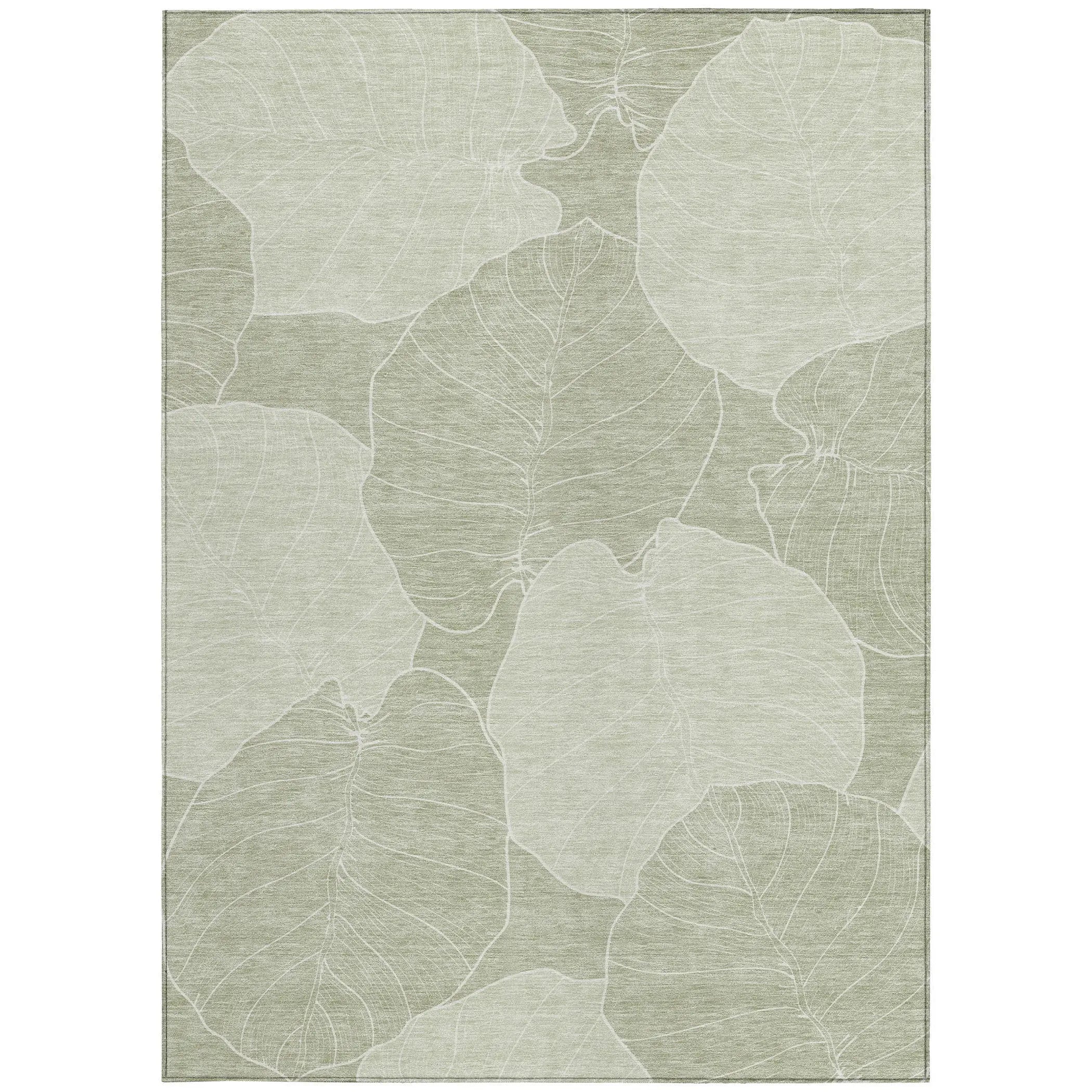 10' X 14' Green And Ivory Floral Washable Indoor Outdoor Area Rug Homeroots Outdoor