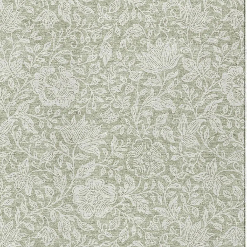10' X 14' Green And Ivory Floral Washable Indoor Outdoor Area Rug Homeroots Outdoor