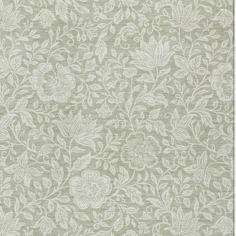 10' X 14' Green And Ivory Floral Washable Indoor Outdoor Area Rug Homeroots Outdoor