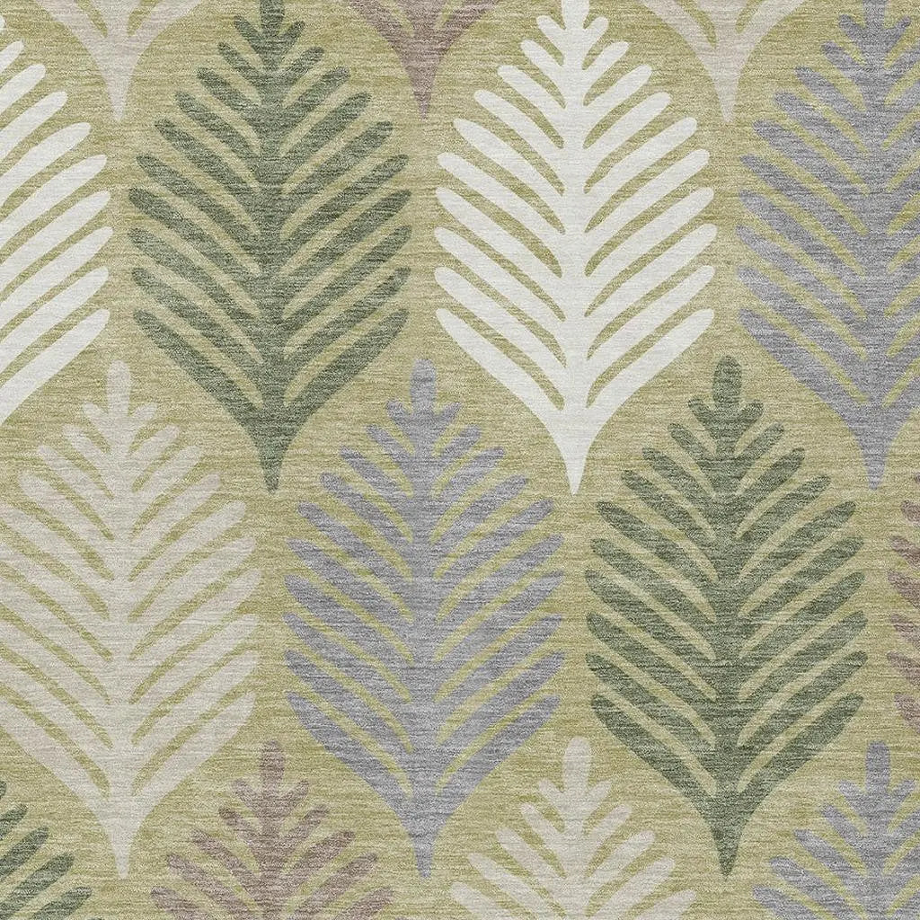 10' X 14' Green And Ivory Floral Washable Indoor Outdoor Area Rug Homeroots Outdoor