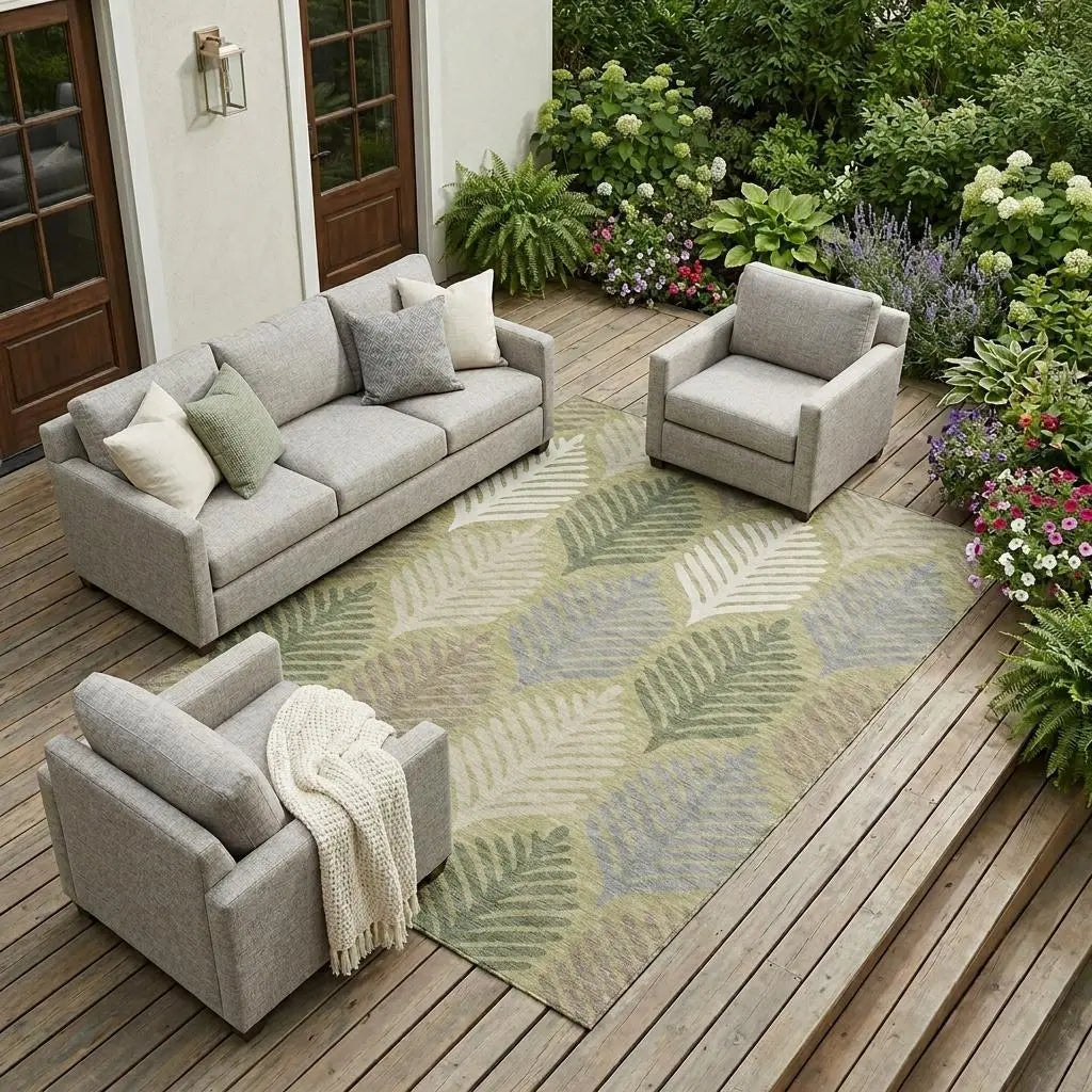 10' X 14' Green And Ivory Floral Washable Indoor Outdoor Area Rug Homeroots Outdoor