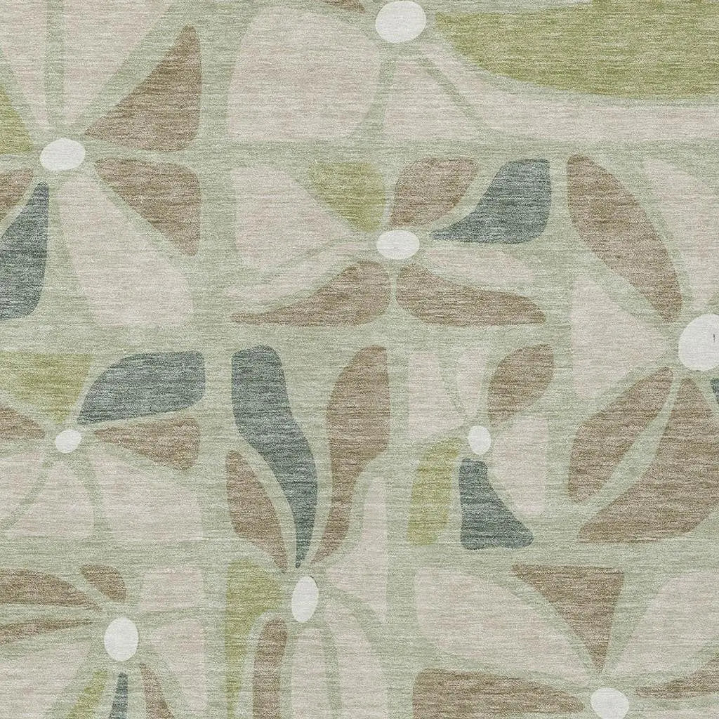 10' X 14' Green And Ivory Floral Washable Indoor Outdoor Area Rug Homeroots Outdoor