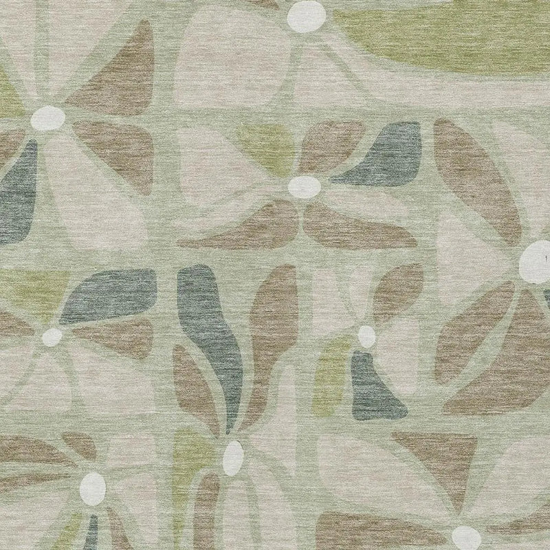10' X 14' Green And Ivory Floral Washable Indoor Outdoor Area Rug Homeroots Outdoor