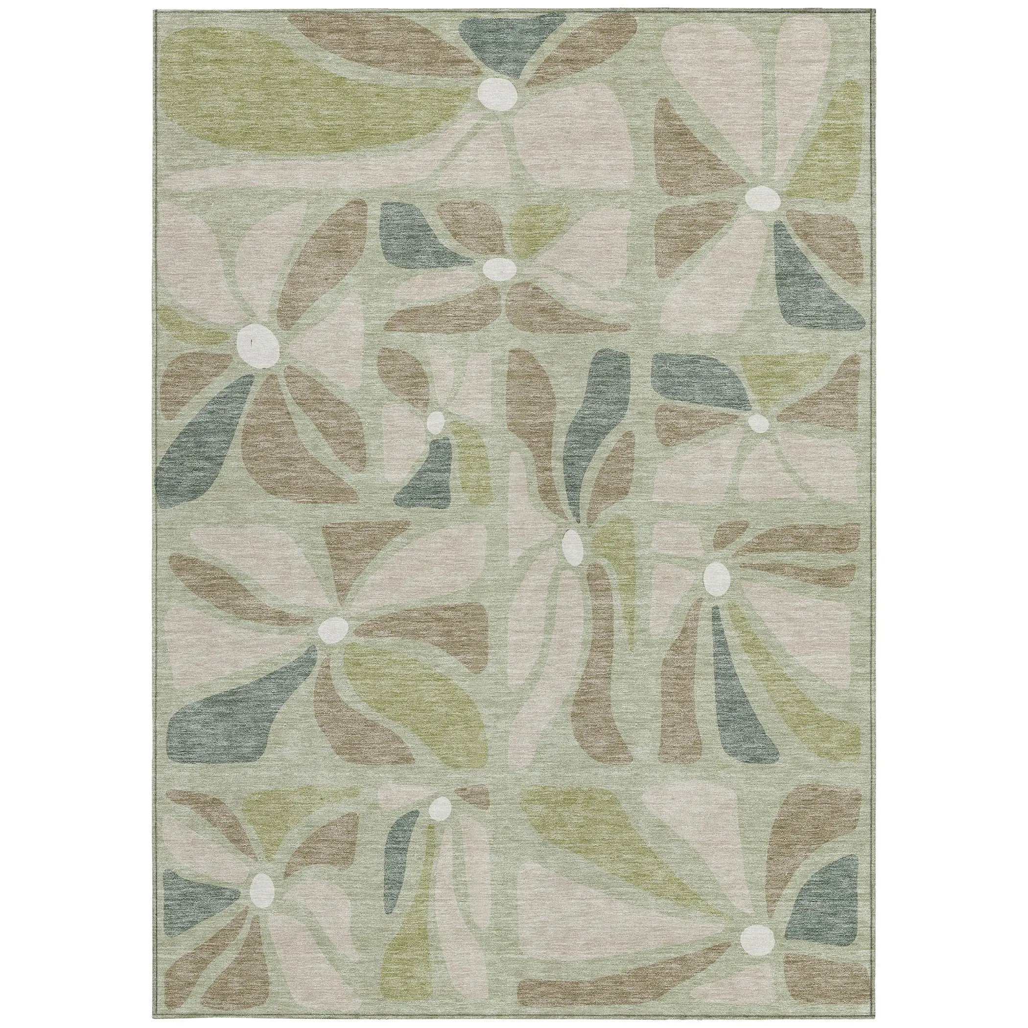 10' X 14' Green And Ivory Floral Washable Indoor Outdoor Area Rug Homeroots Outdoor