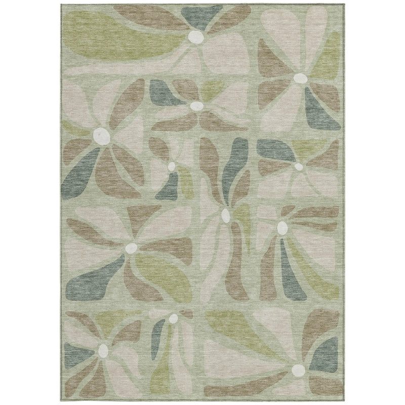10' X 14' Green And Ivory Floral Washable Indoor Outdoor Area Rug Homeroots Outdoor