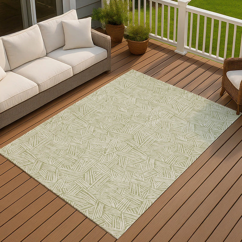 10' X 14' Green And Ivory Geometric Washable Indoor Outdoor Area Rug Homeroots Outdoor