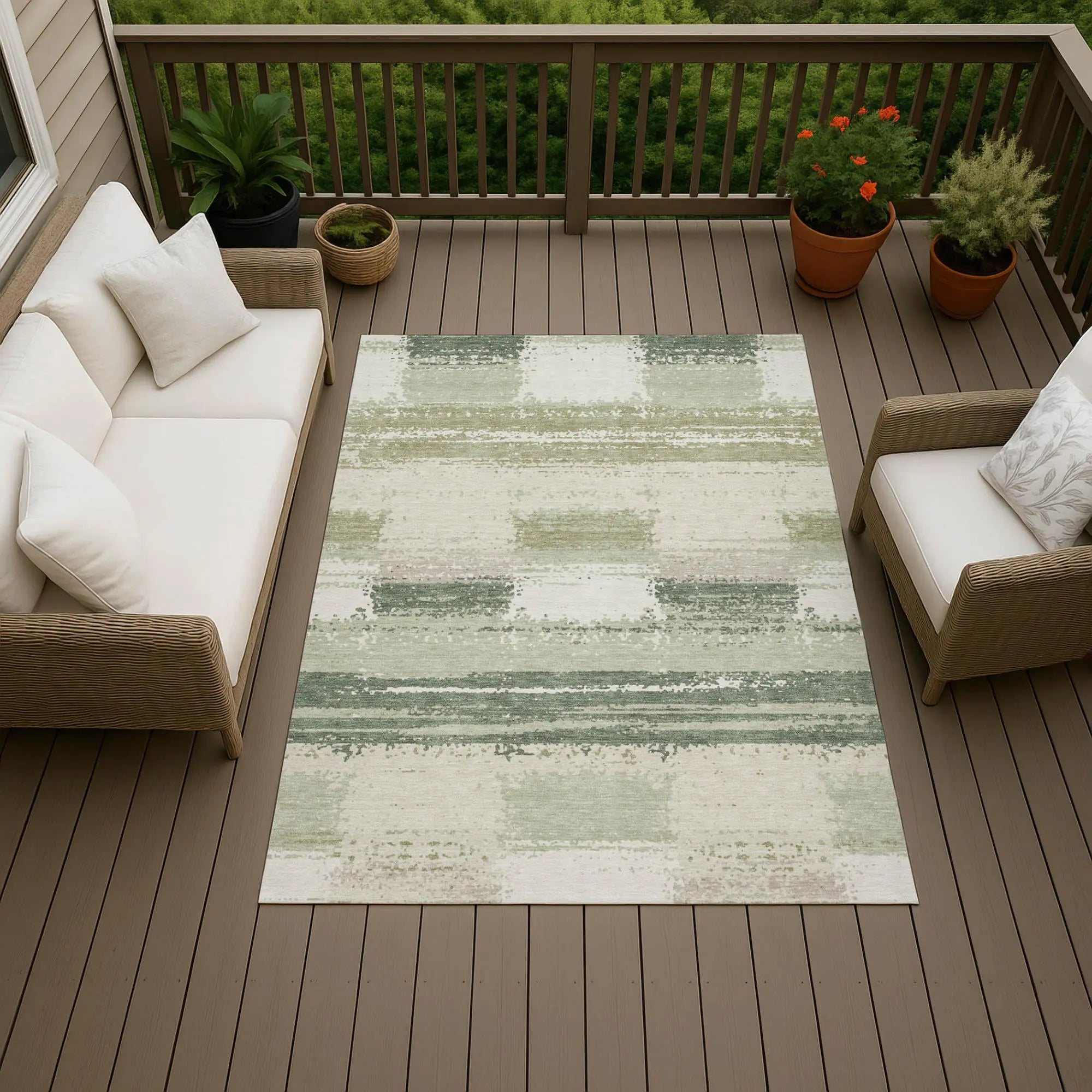 10' X 14' Green And Ivory Geometric Washable Indoor Outdoor Area Rug Homeroots Outdoor