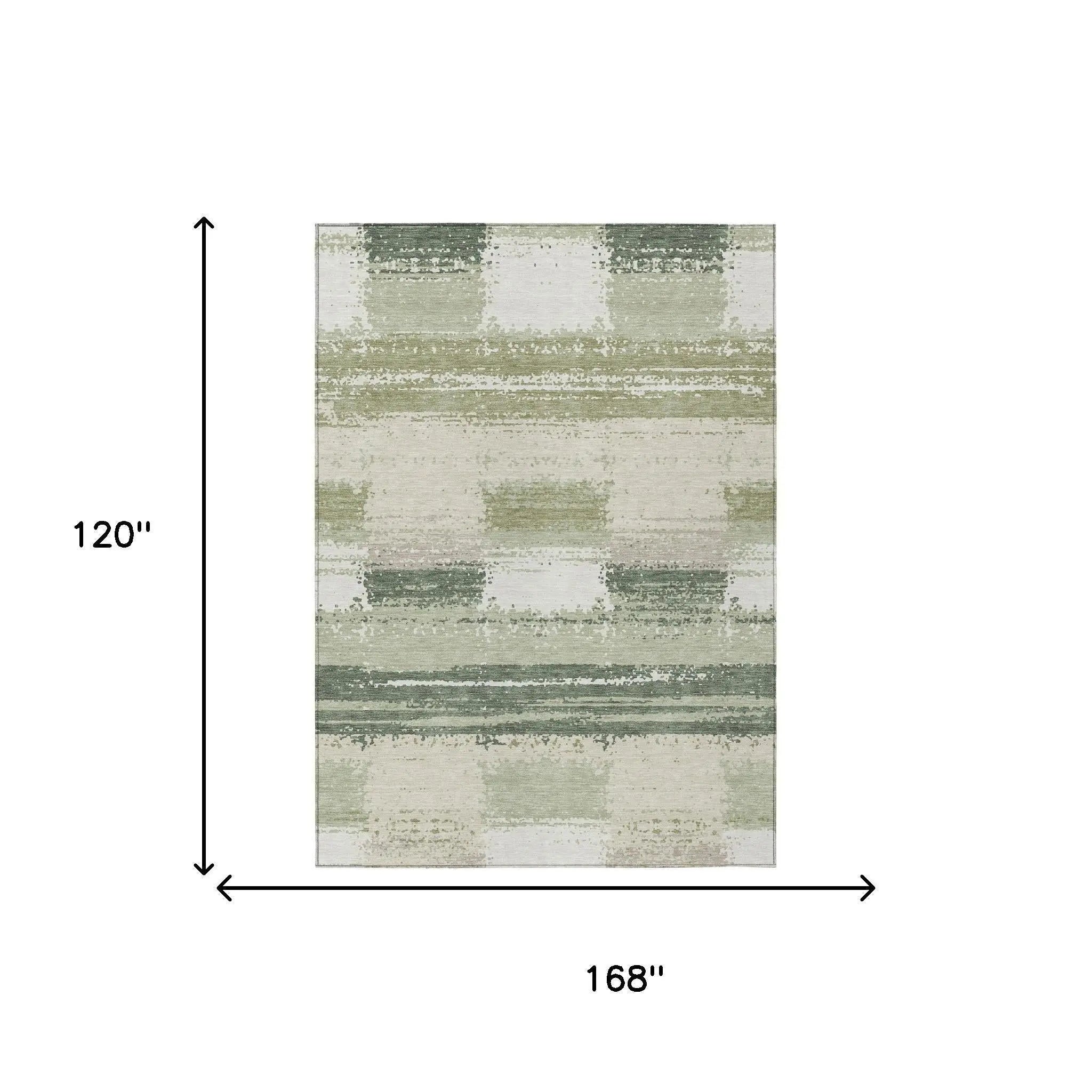 10' X 14' Green And Ivory Geometric Washable Indoor Outdoor Area Rug Homeroots Outdoor