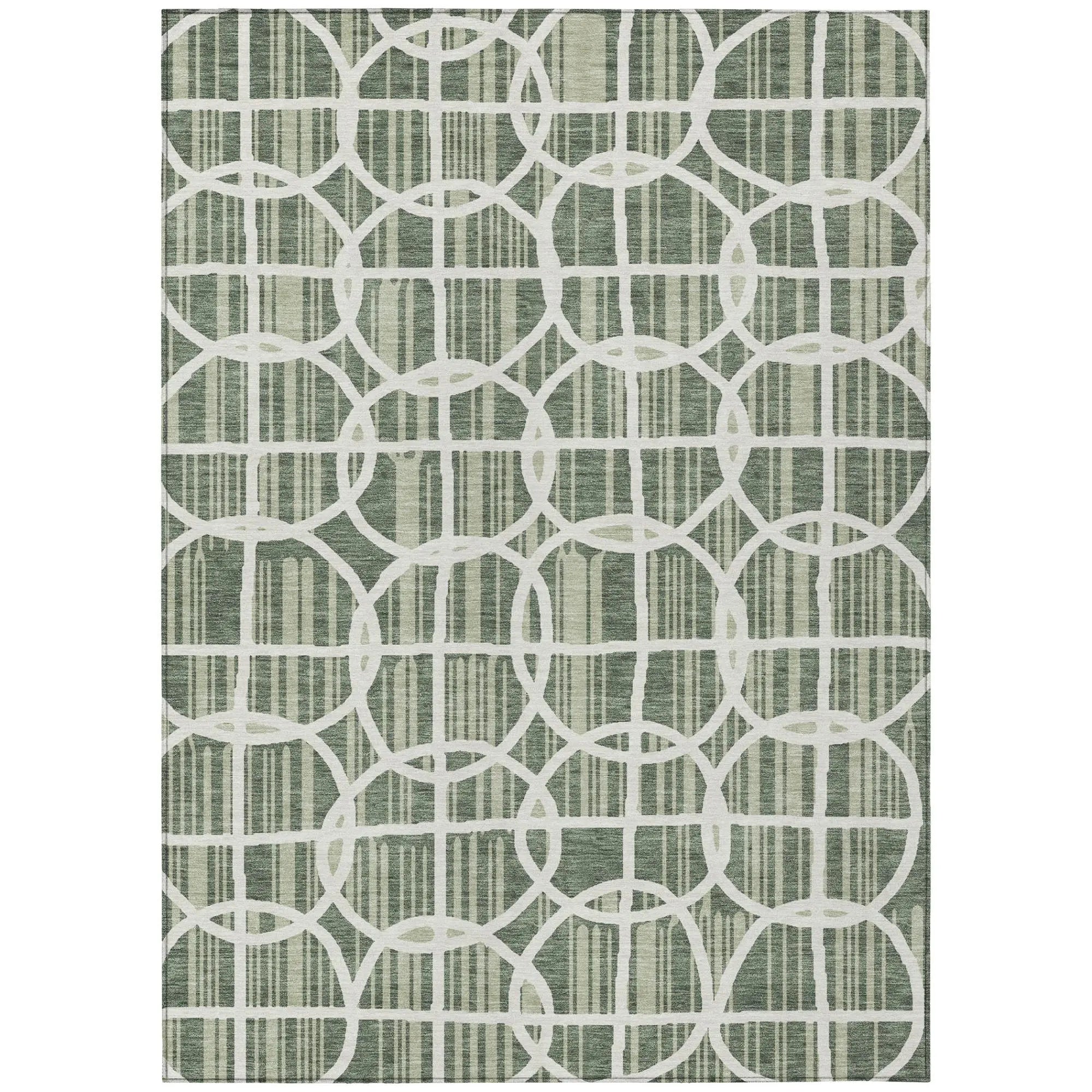 10' X 14' Green And Ivory Geometric Washable Indoor Outdoor Area Rug Homeroots Outdoor