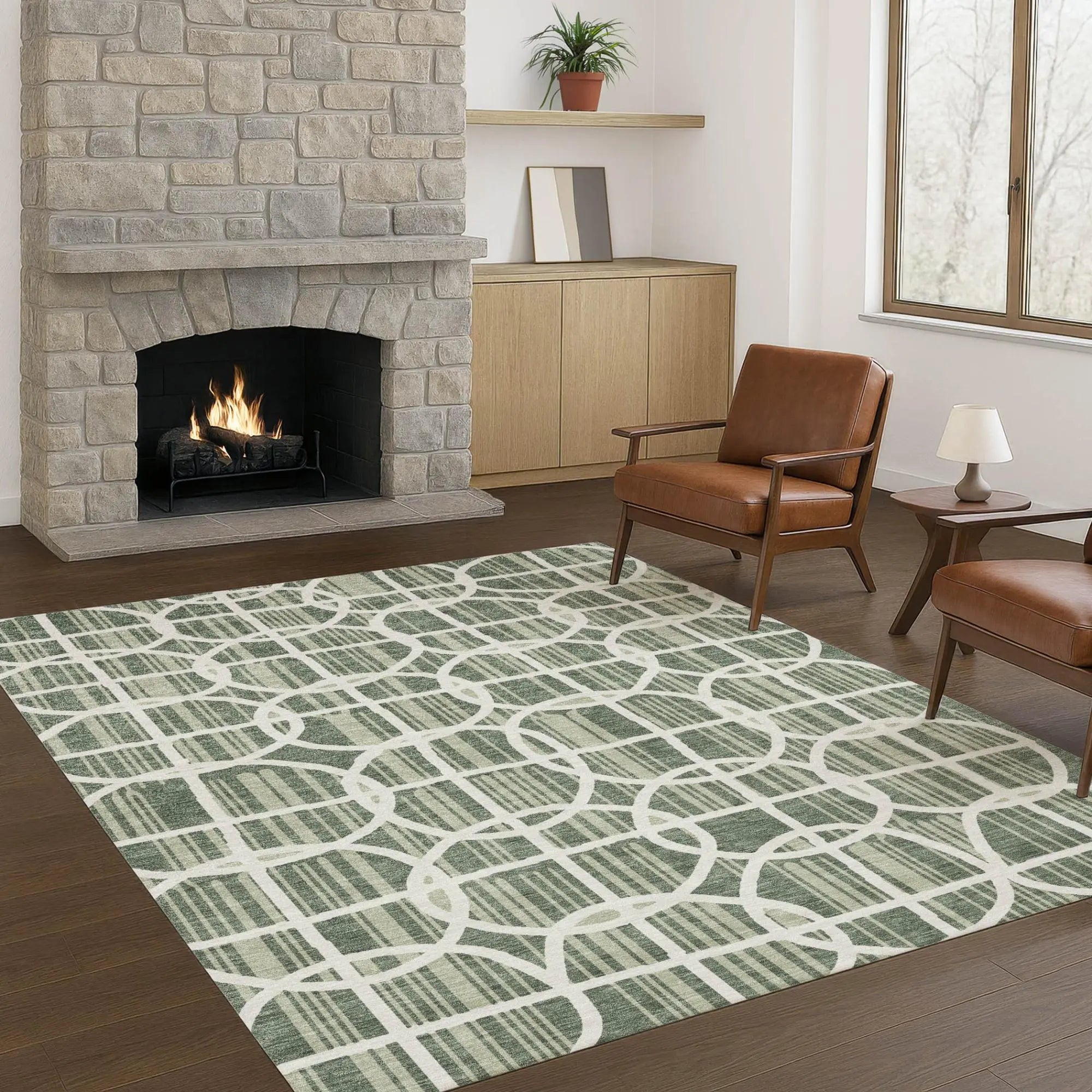 10' X 14' Green And Ivory Geometric Washable Indoor Outdoor Area Rug Homeroots Outdoor