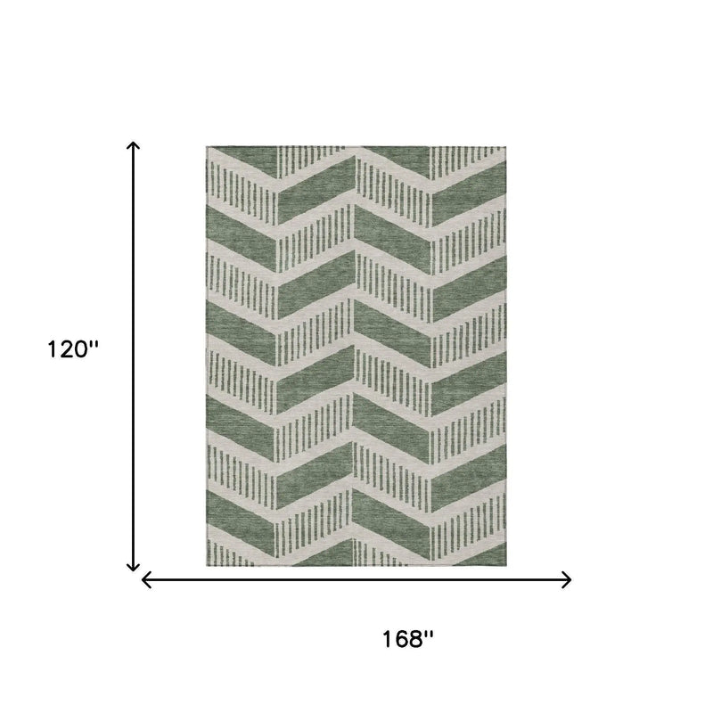 10' X 14' Green And Ivory Geometric Washable Indoor Outdoor Area Rug Homeroots Outdoor