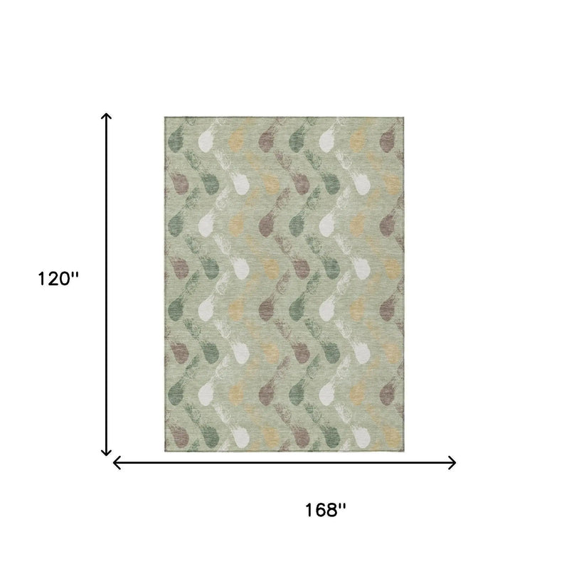 10' X 14' Green And Ivory Geometric Washable Indoor Outdoor Area Rug Homeroots Outdoor
