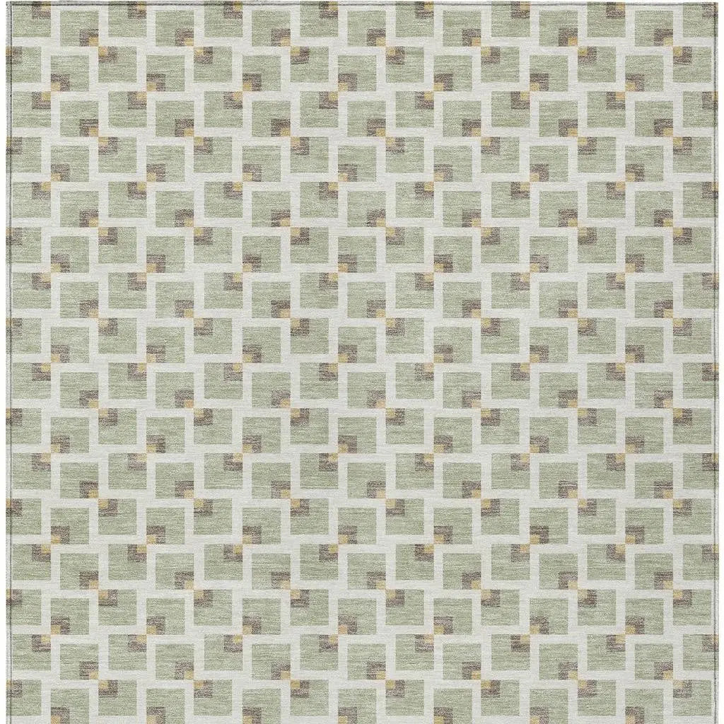 10' X 14' Green And Ivory Geometric Washable Indoor Outdoor Area Rug Homeroots Outdoor