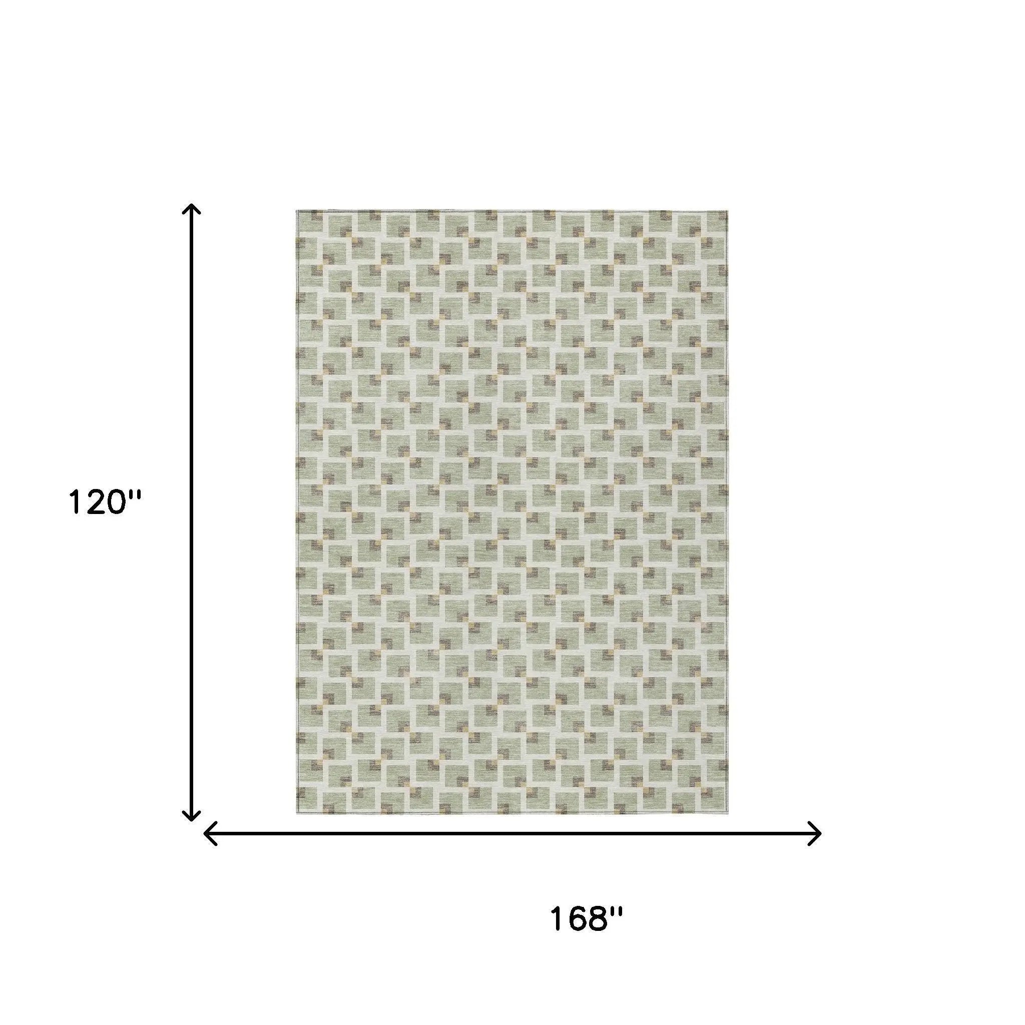 10' X 14' Green And Ivory Geometric Washable Indoor Outdoor Area Rug Homeroots Outdoor