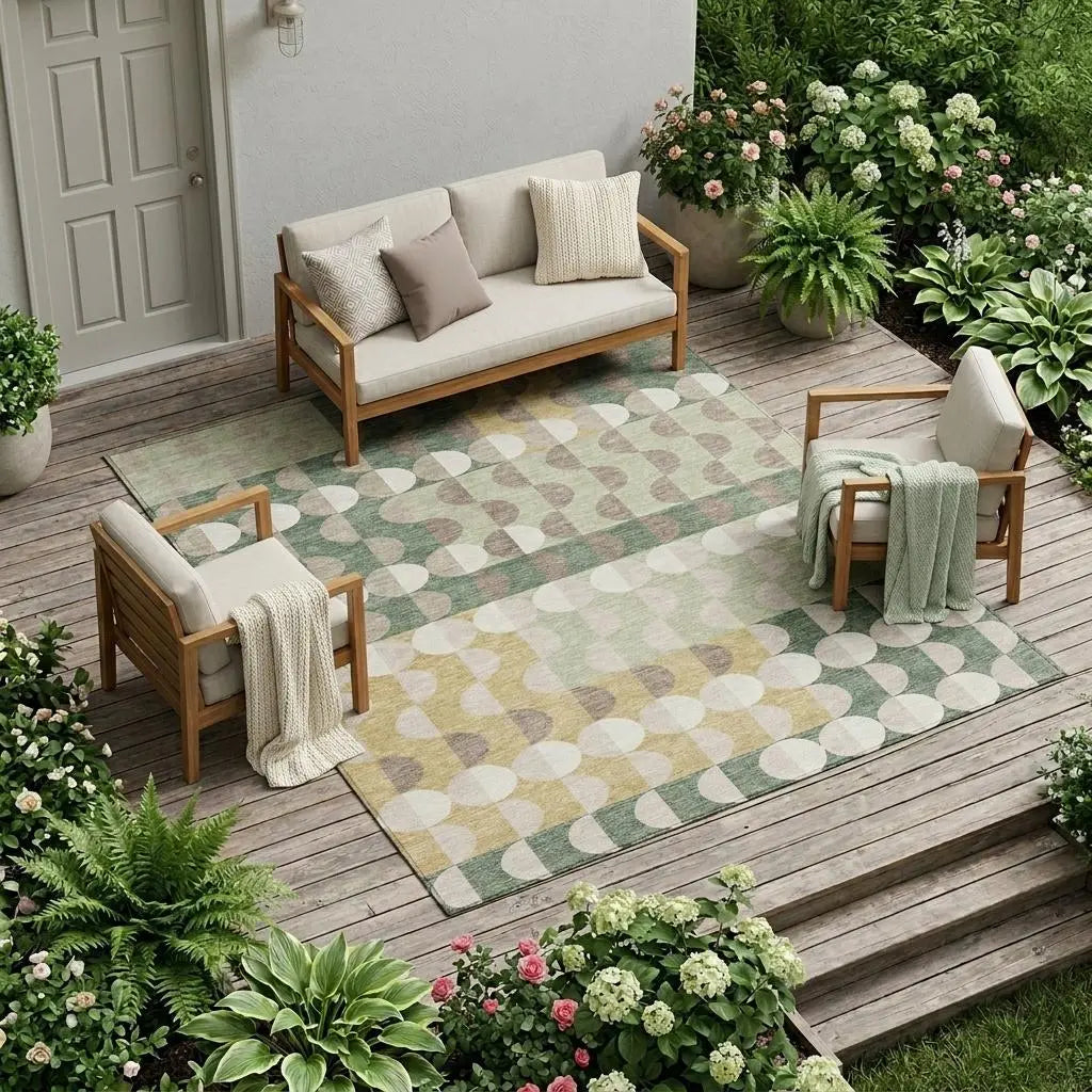 10' X 14' Green And Ivory Geometric Washable Indoor Outdoor Area Rug Homeroots Outdoor