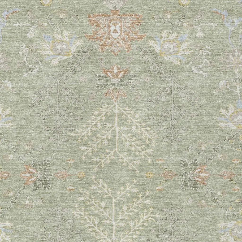10' X 14' Green And Ivory Oriental Washable Indoor Outdoor Area Rug Homeroots Outdoor