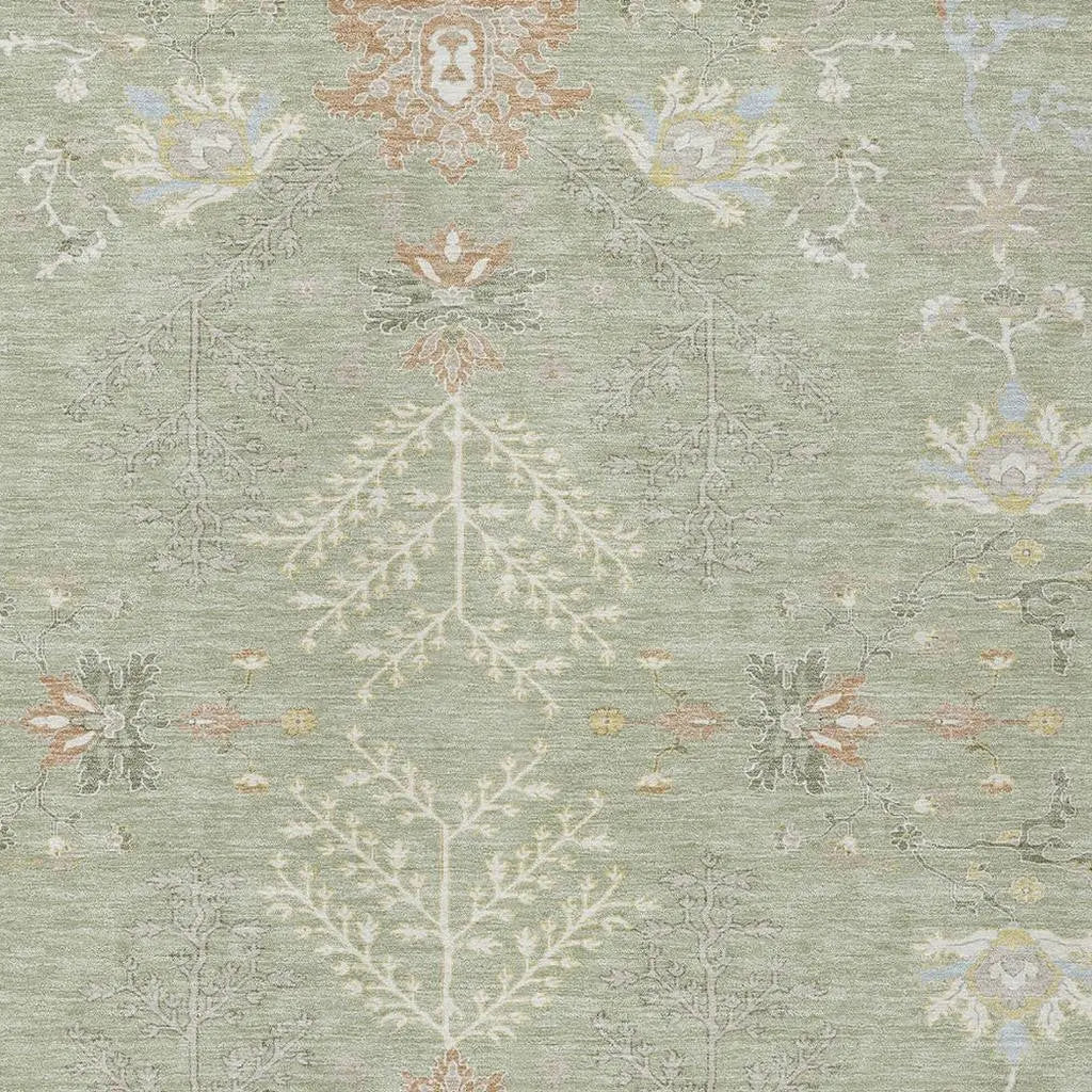 10' X 14' Green And Ivory Oriental Washable Indoor Outdoor Area Rug Homeroots Outdoor