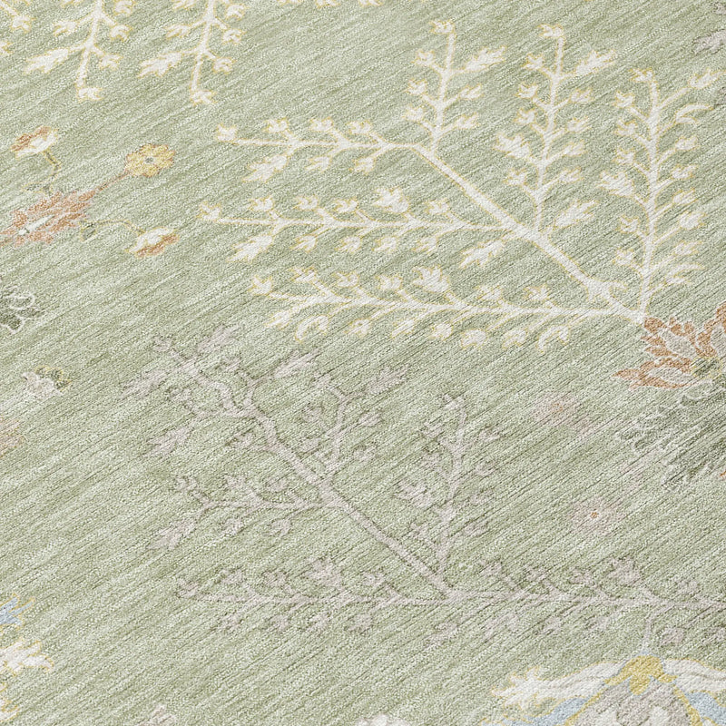 10' X 14' Green And Ivory Oriental Washable Indoor Outdoor Area Rug Homeroots Outdoor