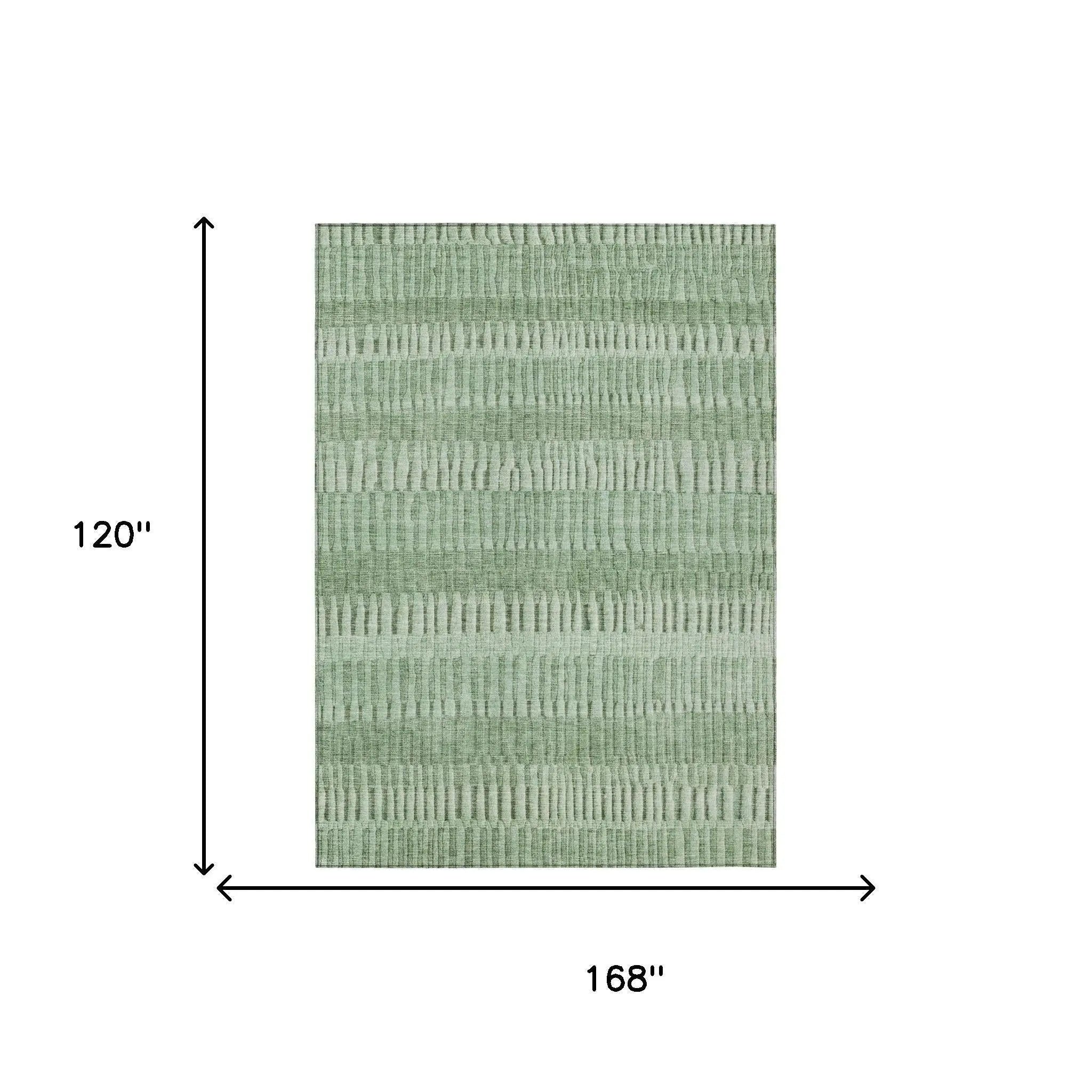 10' X 14' Green And Ivory Striped Washable Indoor Outdoor Area Rug Homeroots Outdoor