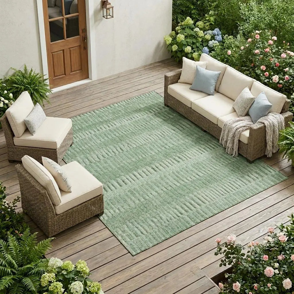 10' X 14' Green And Ivory Striped Washable Indoor Outdoor Area Rug Homeroots Outdoor