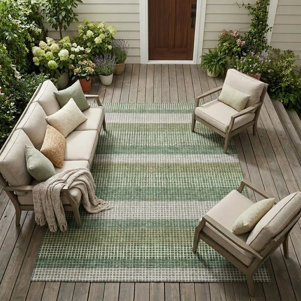 10' X 14' Green And Ivory Striped Washable Indoor Outdoor Area Rug Homeroots Outdoor